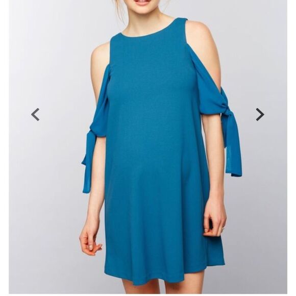 Maternity Dress teal blue fancy feminine baby‎ shower  Size Medium - Picture 3 of 7